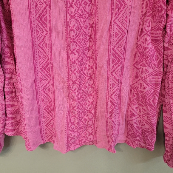 Bob Womens Top V Neck Pullover Size Large Boho Artsy Aztec Fuschia Pink - Picture 7 of 9